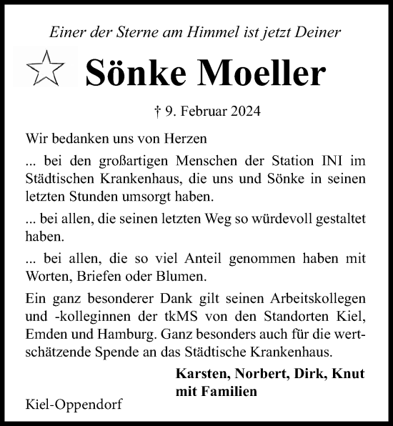 Traueranzeige von Sönke Moeller von Kieler Nachrichten