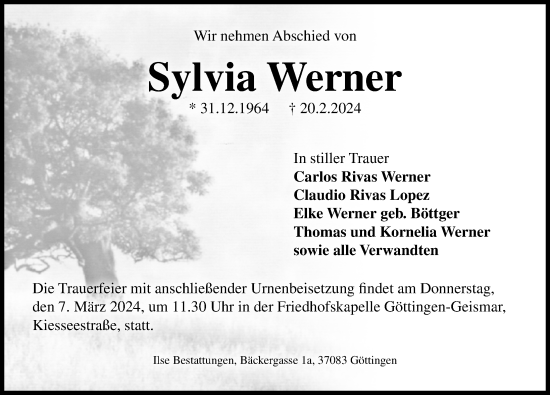 Traueranzeige von Sylvia Werner von Göttinger Tageblatt