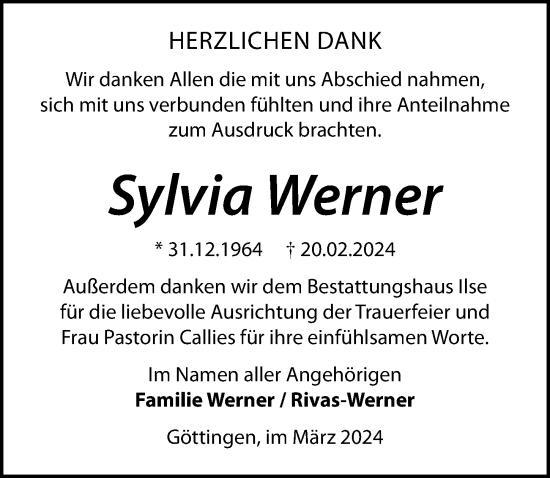 Traueranzeige von Sylvia Werner von Göttinger Tageblatt