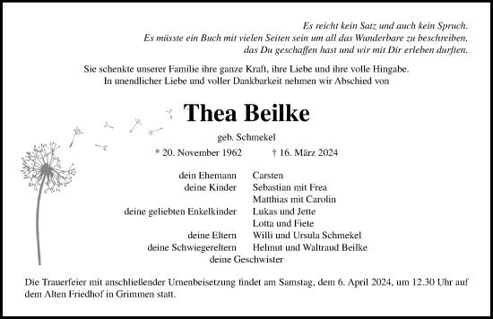 Traueranzeige von Thea Beilke von Ostsee-Zeitung GmbH