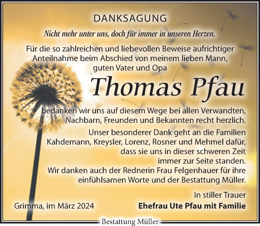  Traueranzeige für Thomas Pfau vom 09.03.2024 aus Leipziger Volkszeitung