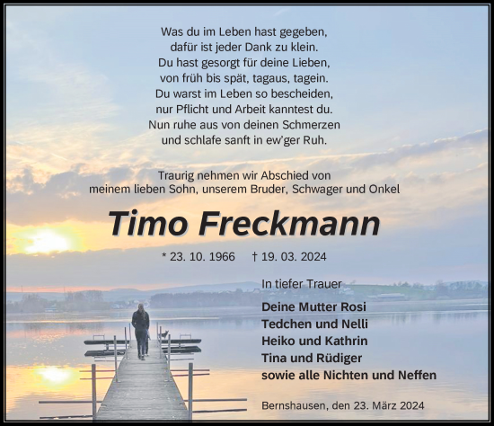 Traueranzeige von Timo Freckmann von Göttinger Tageblatt