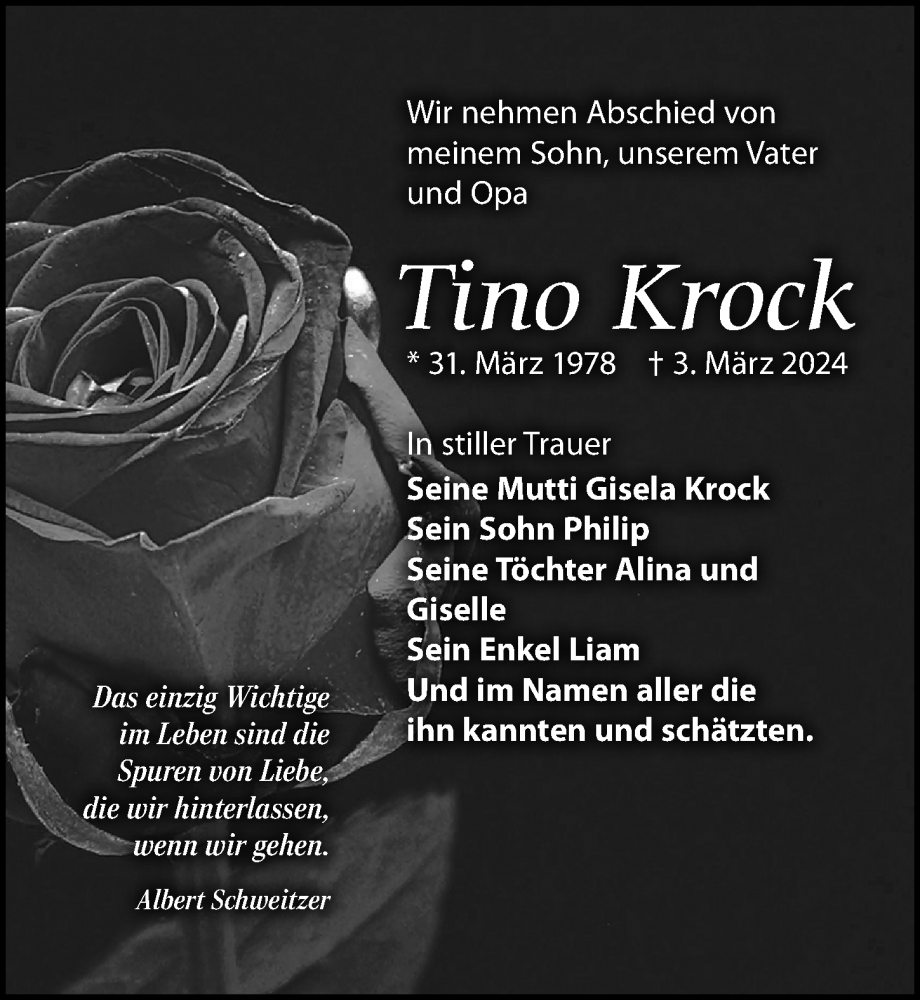  Traueranzeige für Tino Krock vom 09.03.2024 aus Leipziger Volkszeitung