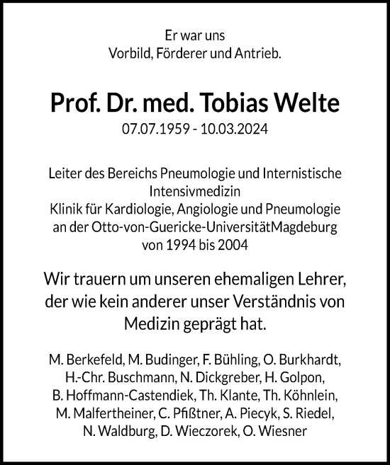 Traueranzeige von Tobias Welte von Hannoversche Allgemeine Zeitung/Neue Presse