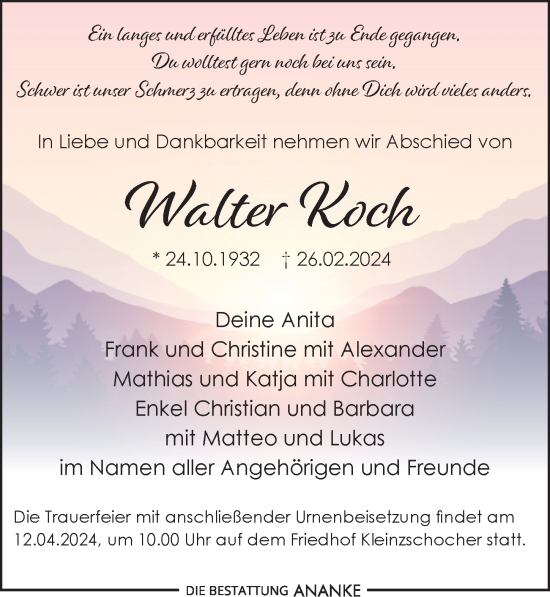 Traueranzeige von Walter Koch von Leipziger Volkszeitung