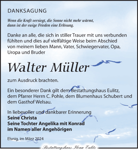 Traueranzeige von Walter Müller von Torgauer Zeitung