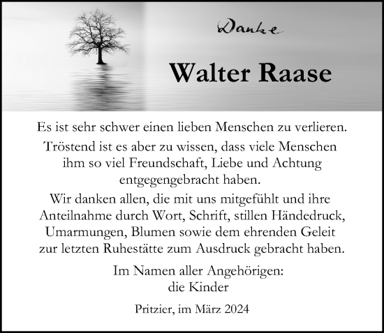 Traueranzeige von Walter Raase von Ostsee-Zeitung GmbH