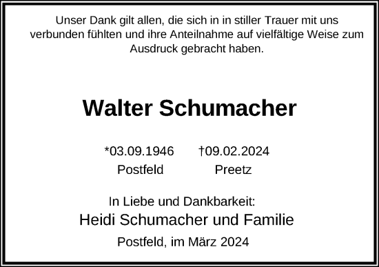 Traueranzeige von Walter Schumacher von Kieler Nachrichten