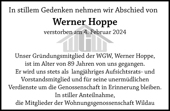 Traueranzeige von Werner Hoppe von Märkischen Allgemeine Zeitung