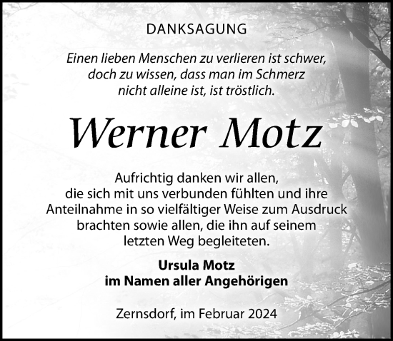 Traueranzeige von Werner Motz von Märkischen Allgemeine Zeitung