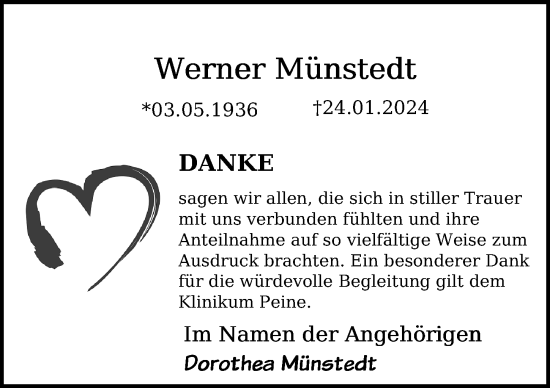 Traueranzeige von Werner Münstedt von Peiner Allgemeine Zeitung