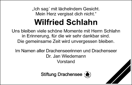 Traueranzeige von Wilfried Schlahn von Kieler Nachrichten