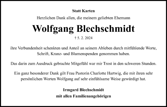 Traueranzeige von Wolfgang Blechschmidt von Kieler Nachrichten