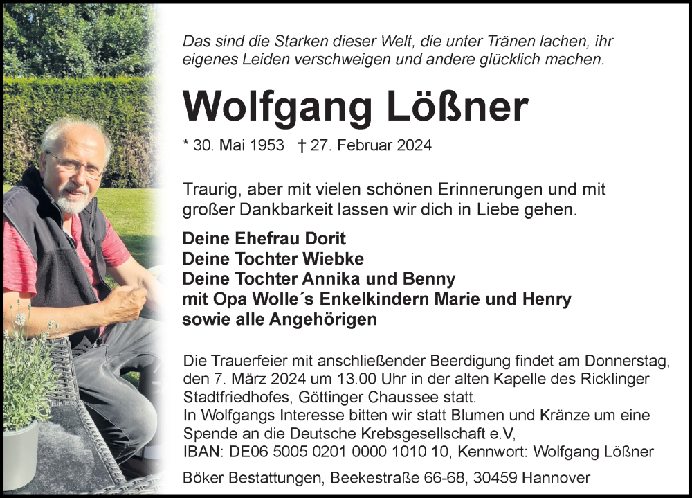  Traueranzeige für Wolfgang Lößner vom 02.03.2024 aus Hannoversche Allgemeine Zeitung/Neue Presse