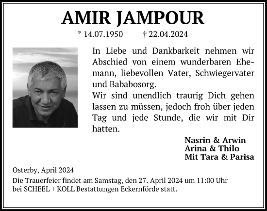 Traueranzeige von Amir Jampour von Kieler Nachrichten