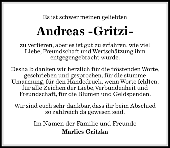 Traueranzeige von Andreas  von Hannoversche Allgemeine Zeitung/Neue Presse
