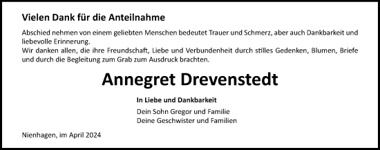 Traueranzeige von Annegret Drevenstedt von Ostsee-Zeitung GmbH