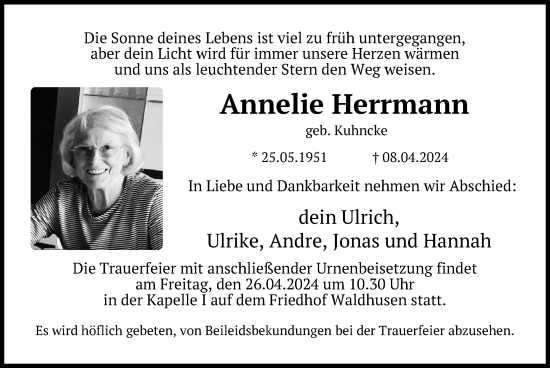 Traueranzeige von Annelie Herrmann von Lübecker Nachrichten