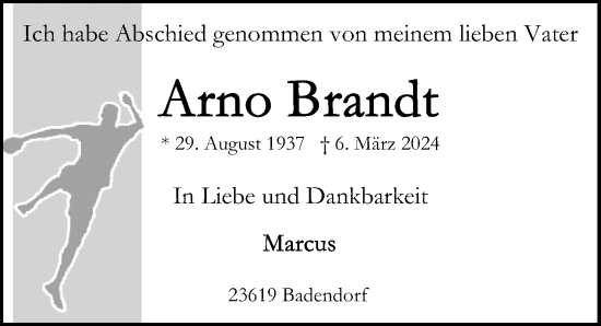 Traueranzeige von Arno Brandt von Lübecker Nachrichten