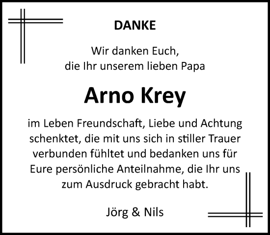 Traueranzeige von Arno Krey von Ostsee-Zeitung GmbH