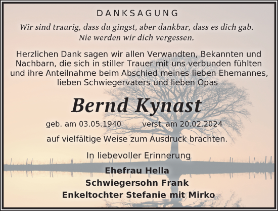 Traueranzeige von Bernd Kynast von Leipziger Volkszeitung