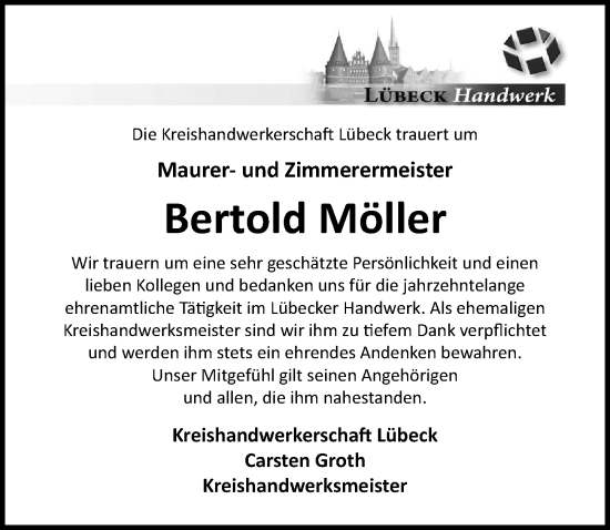 Traueranzeige von Bertold Möller von Lübecker Nachrichten