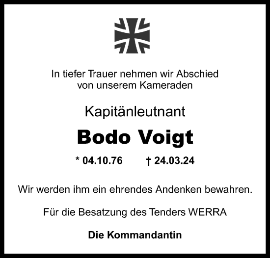 Traueranzeige von Bodo Voigt von Ostsee-Zeitung GmbH