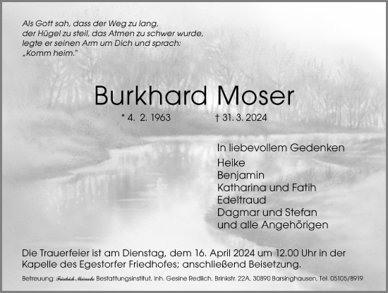 Traueranzeige von Burkhard Moser von Hannoversche Allgemeine Zeitung/Neue Presse