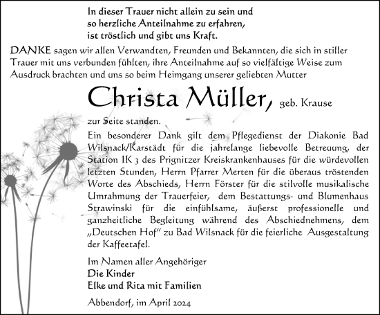 Traueranzeige von Christa Müller von Wochenspiegel