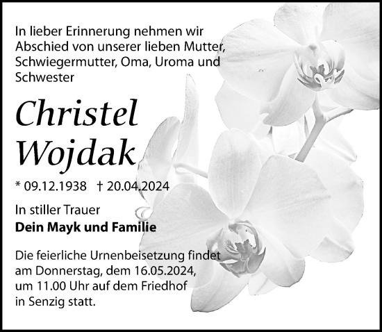 Traueranzeige von Christel Wojdak von Märkischen Allgemeine Zeitung