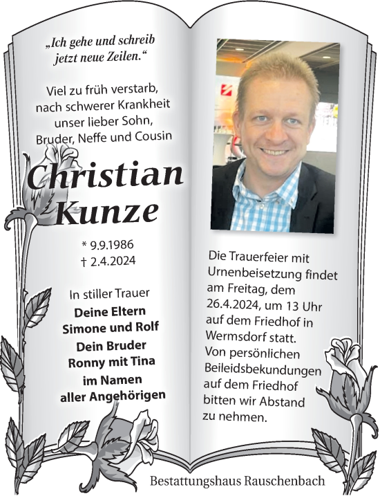 Traueranzeige von Christian Kunze von Leipziger Volkszeitung