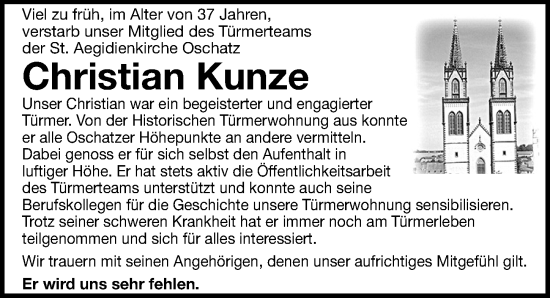 Traueranzeige von Christian Kunze von Leipziger Volkszeitung