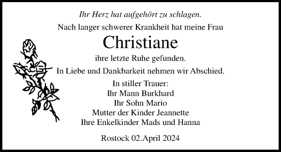 Traueranzeige von Christiane  von Ostsee-Zeitung GmbH
