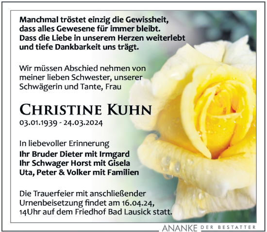 Traueranzeige von Christine Kuhn von Leipziger Volkszeitung