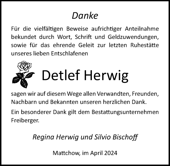 Traueranzeige von Detlef Herwig von Ostsee-Zeitung GmbH