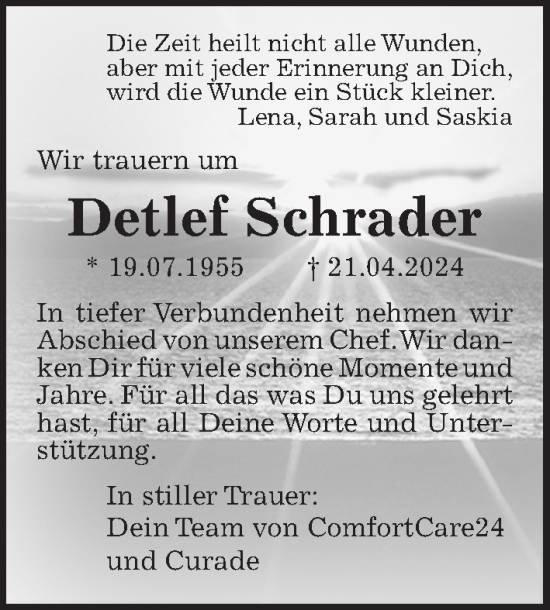 Traueranzeige von Detlef Schrader von Hannoversche Allgemeine Zeitung/Neue Presse