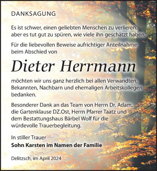 Traueranzeige von Dieter Herrmann von Leipziger Volkszeitung