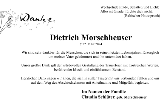 Traueranzeige von Dietrich Morschheuser von Lübecker Nachrichten