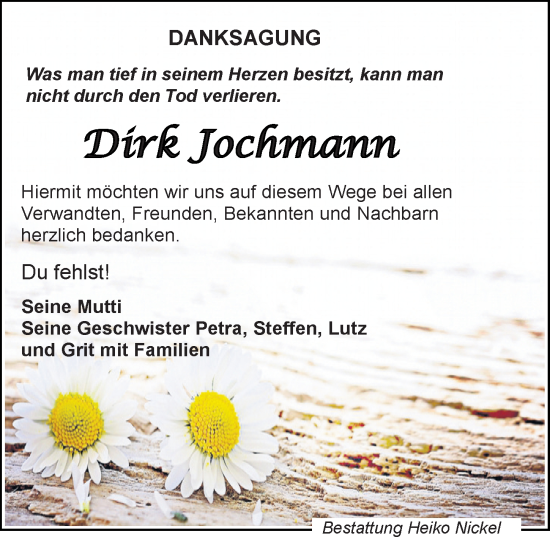Traueranzeige von Dirk Jochmann von Leipziger Volkszeitung