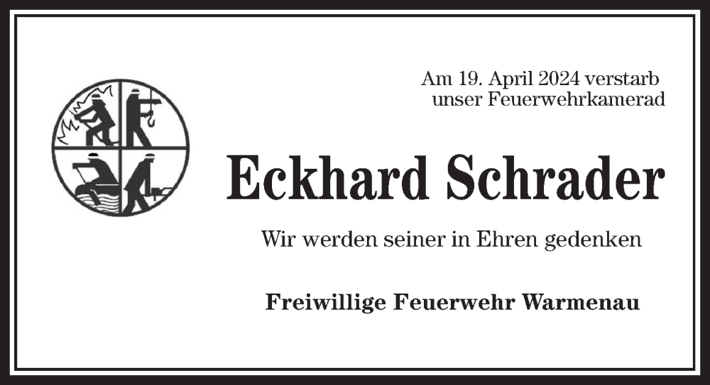  Traueranzeige für Eckhard Schrader vom 27.04.2024 aus Aller Zeitung