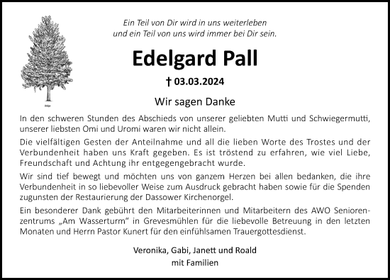 Traueranzeige von Edelgard Pall von Ostsee-Zeitung GmbH