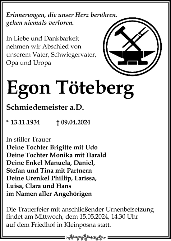 Traueranzeige von Egon Töteberg von Leipziger Volkszeitung