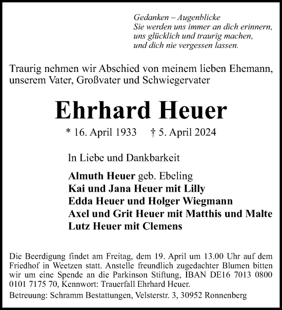 Traueranzeige von Ehrhard Heuer von Hannoversche Allgemeine Zeitung/Neue Presse