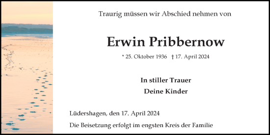 Traueranzeige von Erwin Pribbernow von Ostsee-Zeitung GmbH