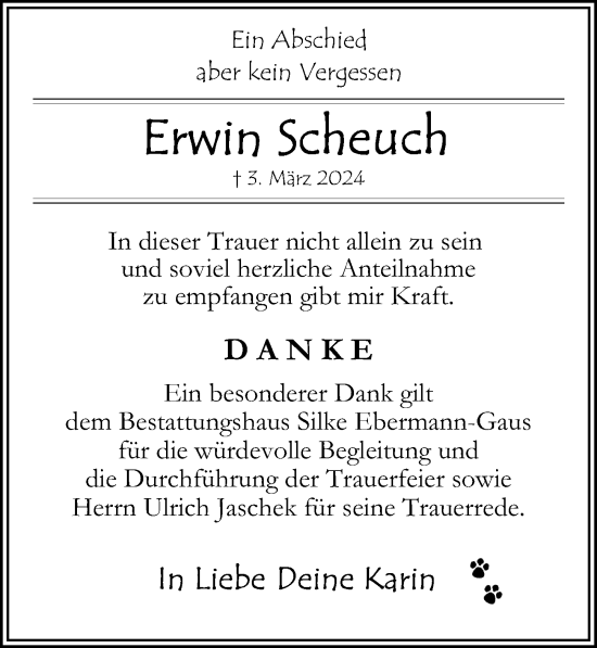 Traueranzeige von Erwin Scheuch von Peiner Allgemeine Zeitung