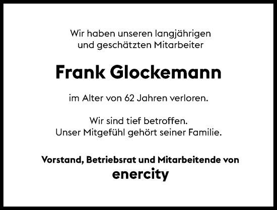 Traueranzeige von Frank Glockemann von Hannoversche Allgemeine Zeitung/Neue Presse