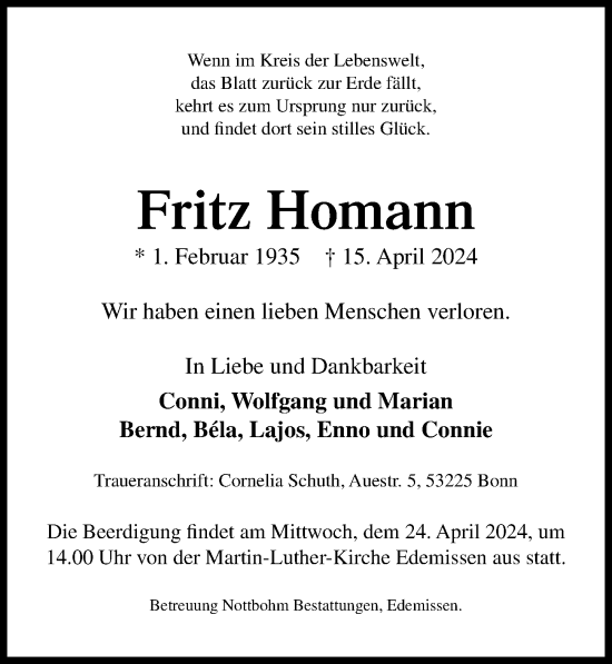 Traueranzeige von Fritz Homann von Peiner Allgemeine Zeitung