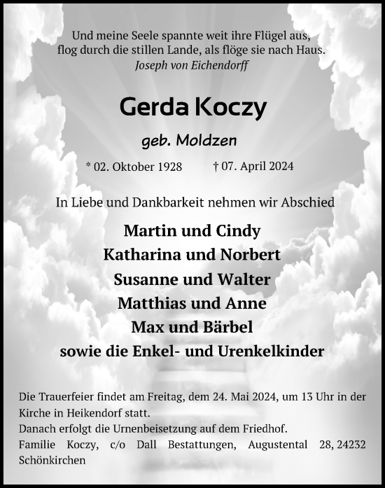 Traueranzeige von Gerda Koczy von Kieler Nachrichten