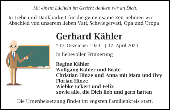 Traueranzeige von Gerhard Kähler von Ostsee-Zeitung GmbH
