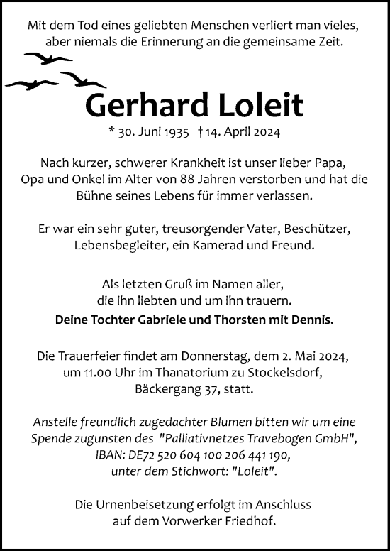 Traueranzeige von Gerhard Loleit von Lübecker Nachrichten